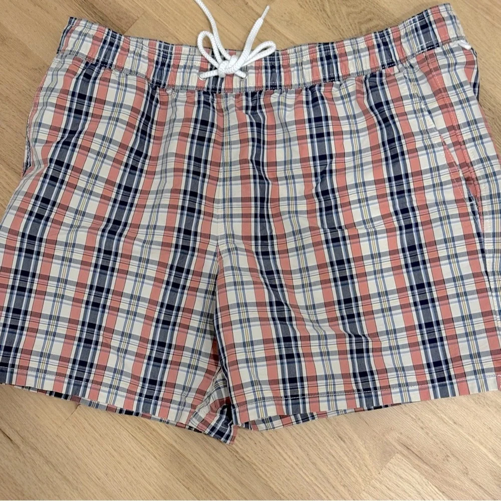 J CREW Swim Trunks Mens L Plaid Mesh-Lined 6
